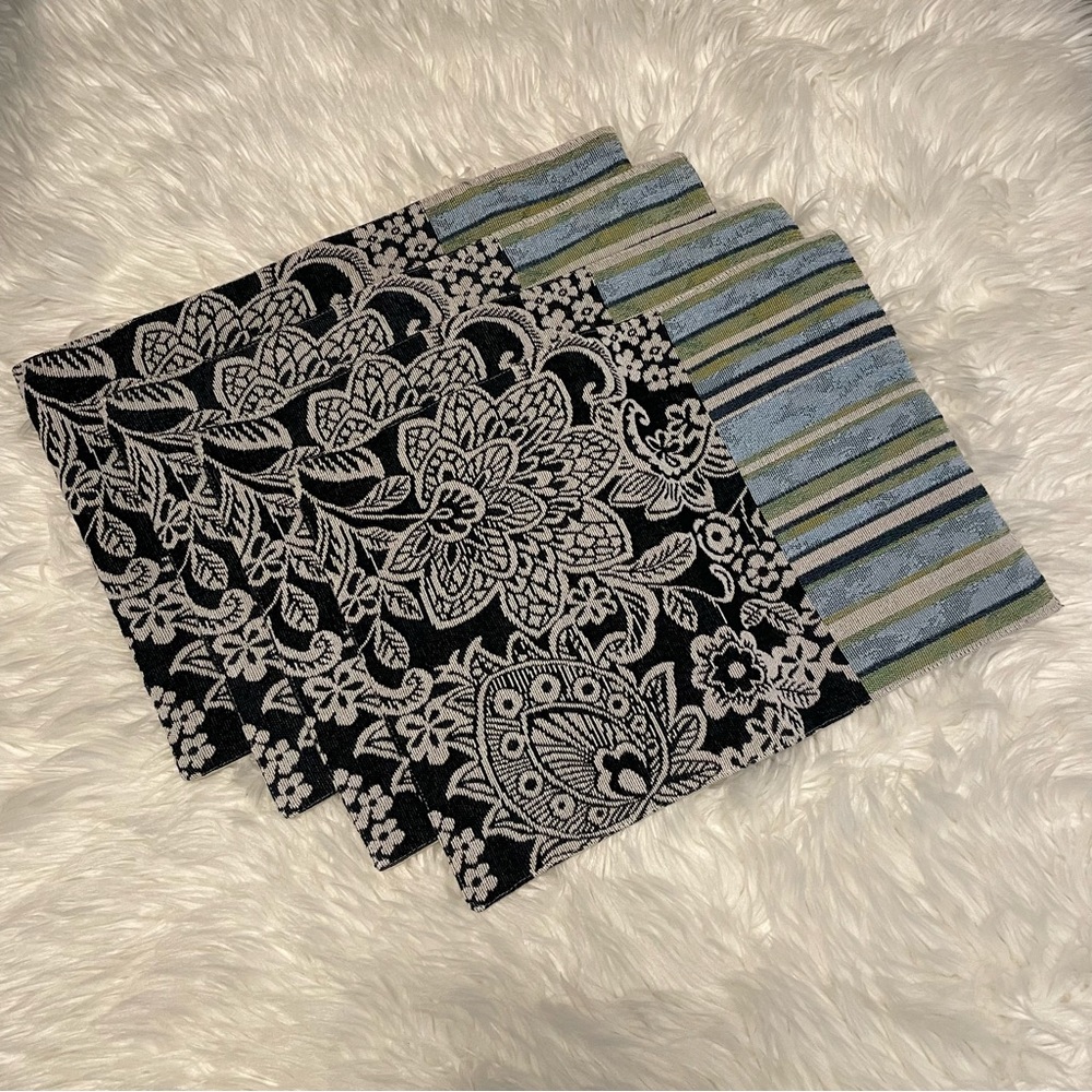Set of 4 Blue and Green Patterned Placemats